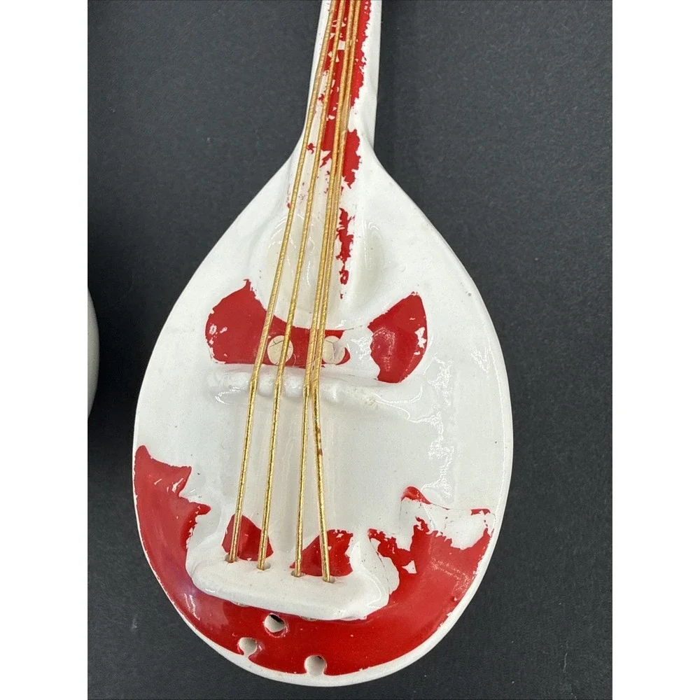 Vintage Japan Mandolin Salt & Pepper Shakers Pair Red White Musical Instrument